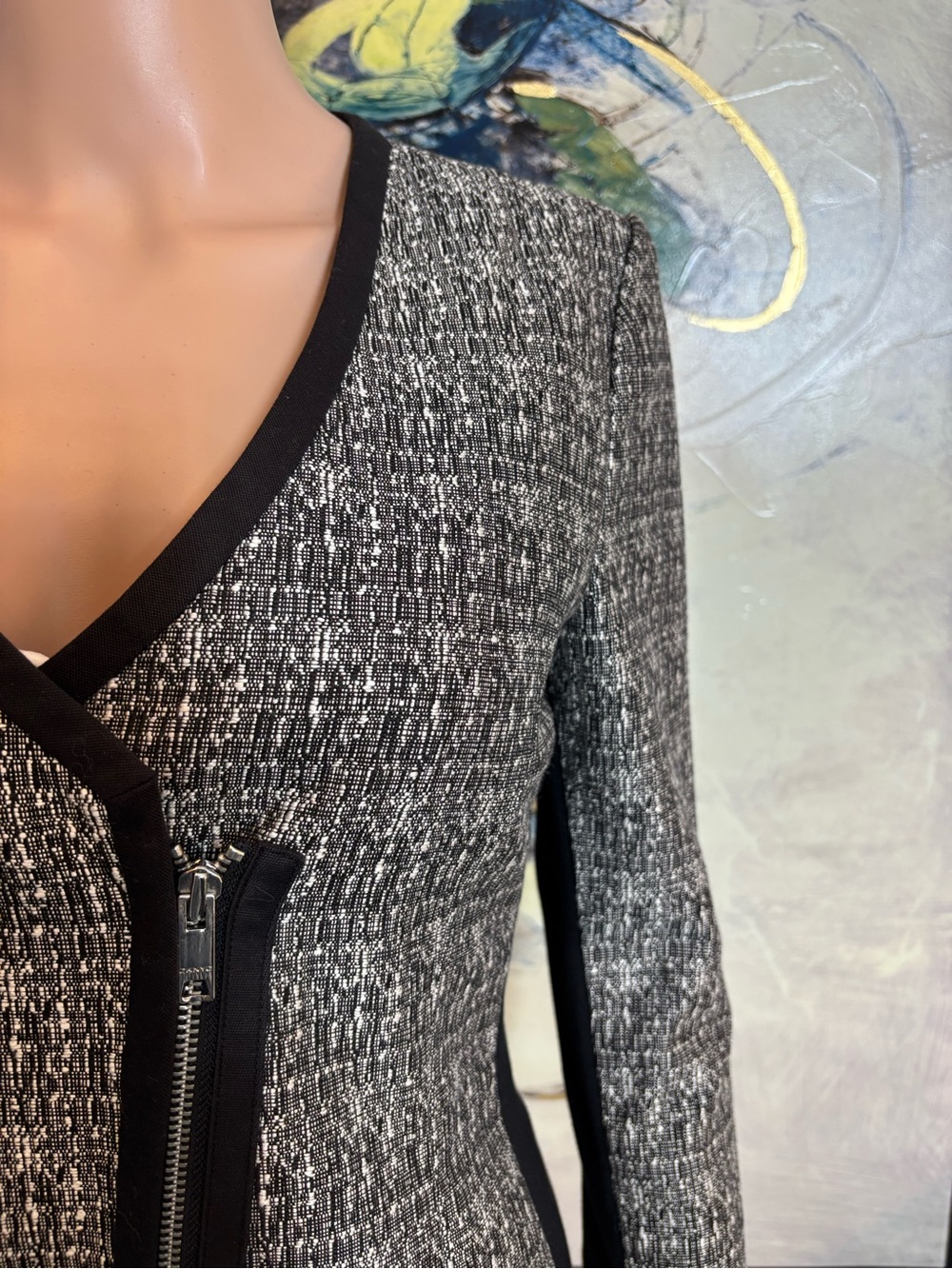 DKNYC Gray Tweed Zip-Front Blazer with Black Trim - Picture 5 of 14